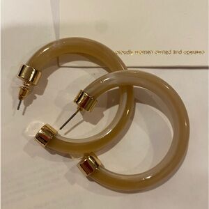 Macrae & co Gold Capped Hoops In Latte 1.5” D. Neutral Tan Faux Stone Earrings